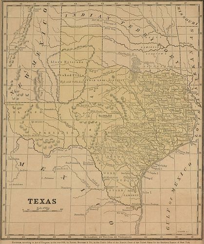 AN ANTIQUE ANTEBELLUM MAP, "Texas," NEW YORK, 1853-1856,