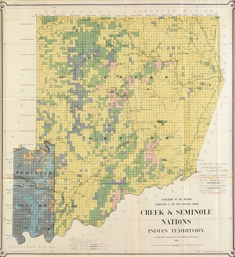 AN ANTIQUE MAP, "Department of the Interior Comission to the Five Civilized Tribes, Creek & Seminole Nations Indian Territory," NEW YORK, 1899,