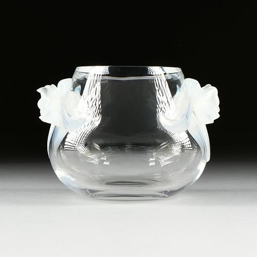 A LALIQUE OPALINE AND CLEAR CRYSTAL "ORCHIDÉE" VASE, ENGRAVED SIGNATURE, LATE 20TH CENTURY,