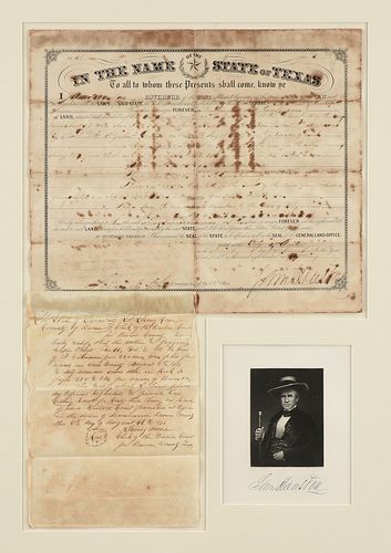 A STATE OF TEXAS LAND GRANT, SIGNED BY GOVERNOR SAM HOUSTON, AUSTIN, 1860,