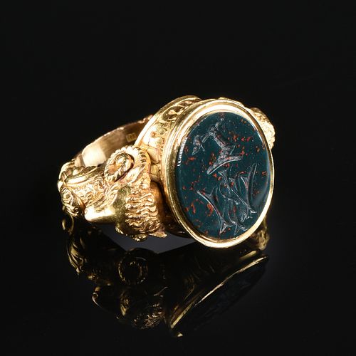 AN 18K YELLOW GOLD AND BLOODSTONE MEN'S SIGNET RING,