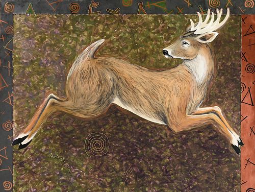 C.A. SNELLMAN (American 20th Century) A COLLAGE, "Leaping Deer," 1994,