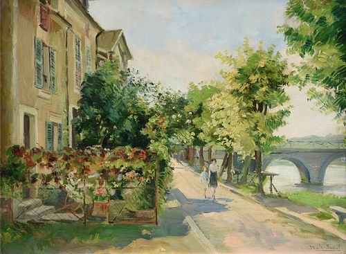 CHARLES DRATZ-BARAT (French 20th Century) A PAINTING, "A Stroll by the River,"