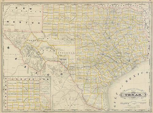 AN ANTIQUE MAP, "Railroad and County Map of Texas," NEW YORK, CIRCA 1886,
