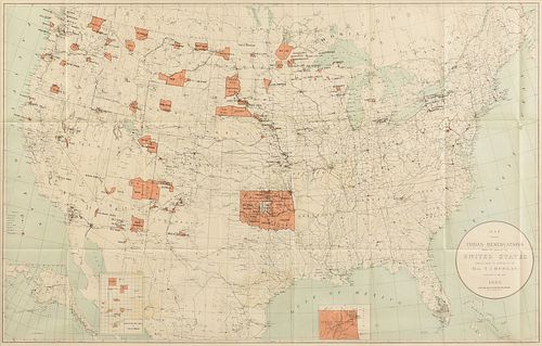 AN ANTIQUE MAP, "Map showing Indian Reservations within the limits of the United States," 1889,