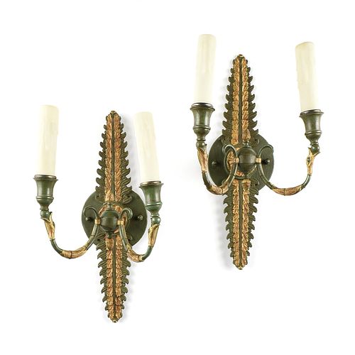 A PAIR OF EMPIRE REVIVAL VINTAGE DUAL LIGHT WALL SCONCES, MID 20TH CENTURY,
