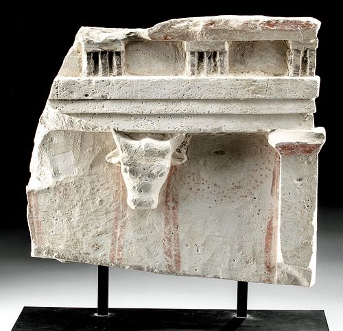 Fabulous Greek Limestone Relief - Entablature & Bull