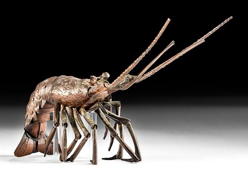 Signed 19th C. Japanese Bronze Articulated Crawfish