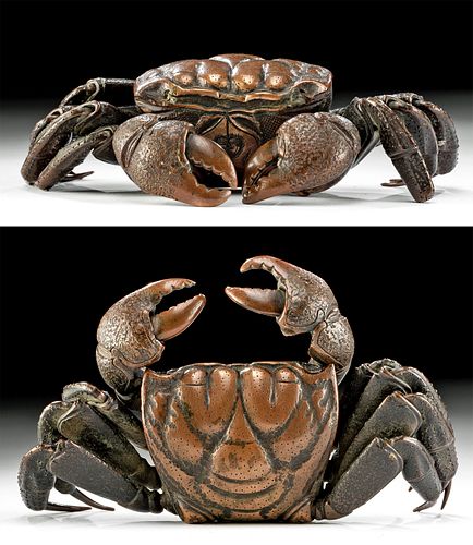 Superb Japanese Meiji Bronze Articulated Crab