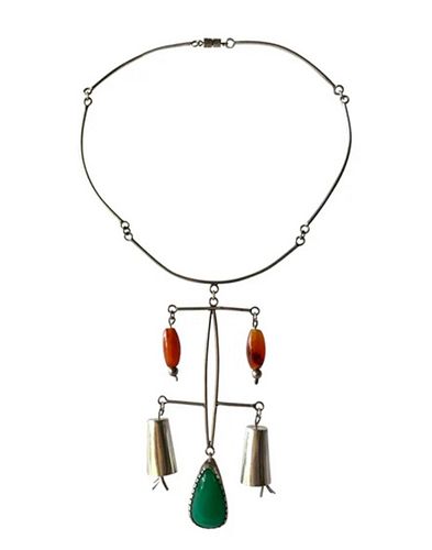Rare Mildred Ball Sterling Chalcedony Carnelian Mobile Kinetic Bells Necklace