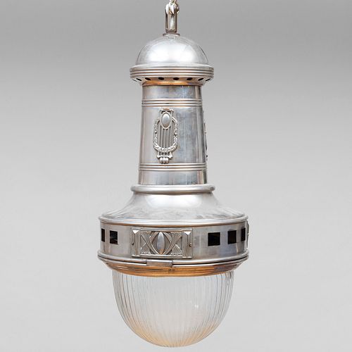Otto Wagner Nickel and Glass Hanging Lamp