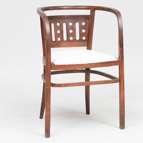 Otto Wagner Stained Bentwood Armchair with Holes and Ovals