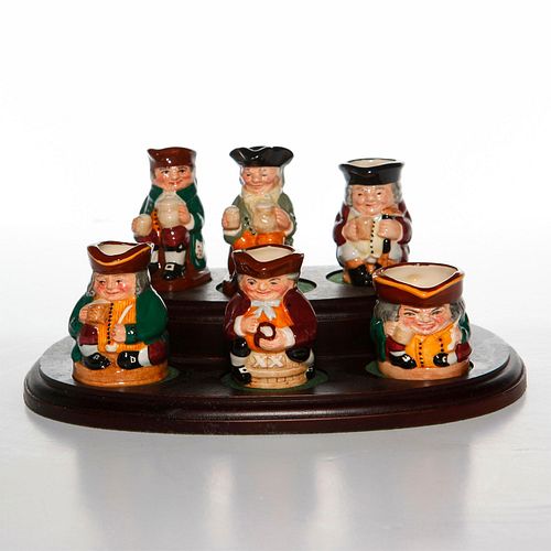 6 ROYAL DOULTON TINY TOBY JUGS WITH DISPLAY STAND
