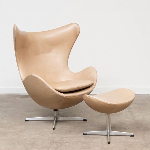 Arne Jacobsen Aluminum and Leather 'Egg' Chair with Ottoman 
