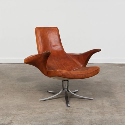 Gosta Berg and Stenerik Eriksson Chrome and Leather 'Seagull' Swivel Chair, for Fritz Hansen