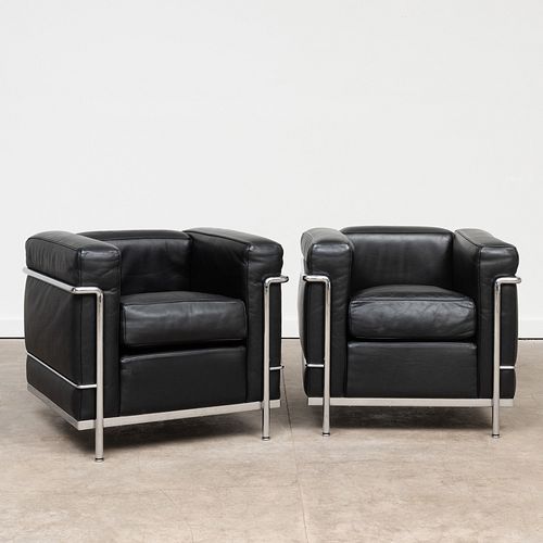 Pair of Leather and Chrome Le Corbusier 'LC2' Chairs, for Cassina