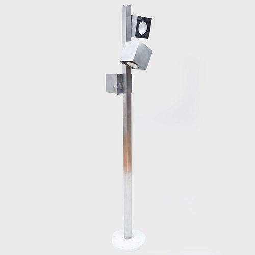Italian Brushed Stainless Steel and Marble Floor Lamp