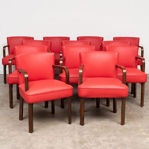 Set of Twelve Axel Einar Hjorth Macassar and Red Leather Armchairs