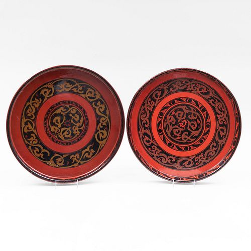 Pair of Large Chinese Circular Lacquer Trays