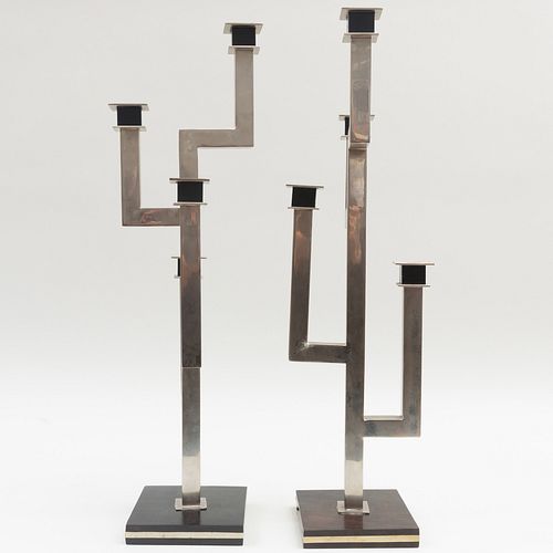 Pair of Modernist Nickel Plated Four-Light Candelabra