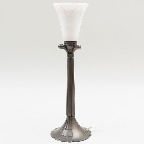 Albert Cheuret Bronze Table Lamp and an Alabaster Shade