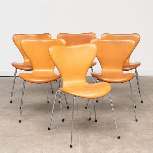Set of Six Arne Jacobsen Chrome and Leather 'Sjuan' Chairs, for Fritz Hansen