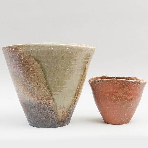 Two Shiro Otani Salt Glazed Wood Fired Earthenware Vases