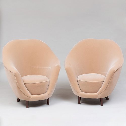 Pair of Velvet Upholstered Armchairs, Attributed to Ico Parisi