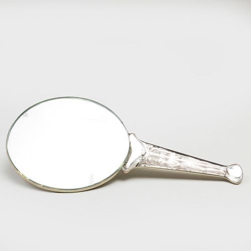 RenÃ© Lalique Silver Plate and Frosted Glass 'Deux Figurines' Hand Mirror