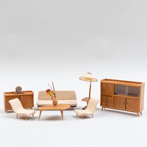 Miniature Suite of Mid-Century Wood Office Furniture