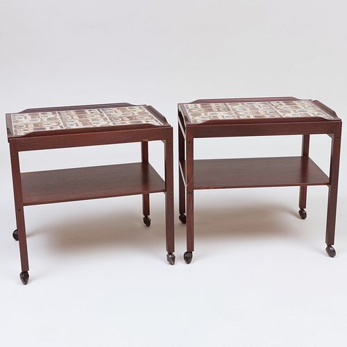 Pair of Haslev Mobelsnedkeri Tray Tables Inset with Royal Copenhagen Tiles