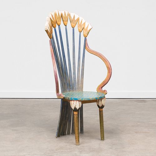 Gerard Rigot Polychromed Carved Wood Chair 