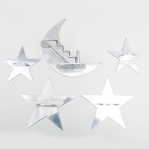 Art Moderne Aluminum Moon-Shaped Staircase and Star Wall Decoration, in the manner of Karl Hagenauer