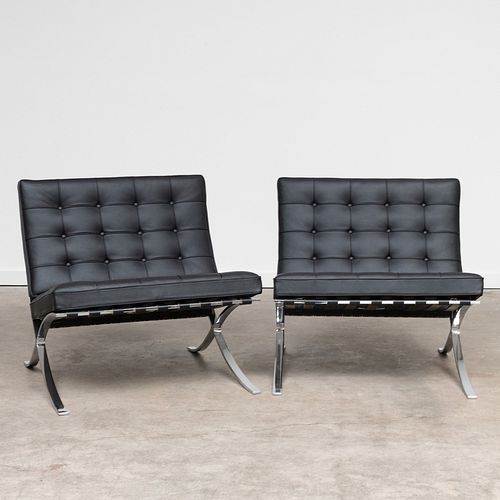 Pair of Mies van der Rohe Chrome and Leather 'Barcelona' Chairs, for Knoll