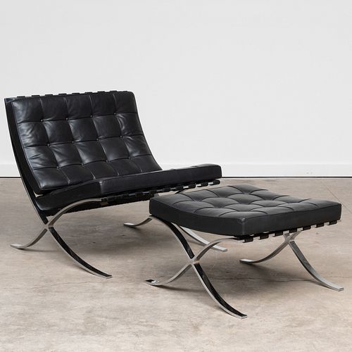 Mies van der Rohe Chrome and Leather 'Barcelona' Chair and Ottoman, for Knoll