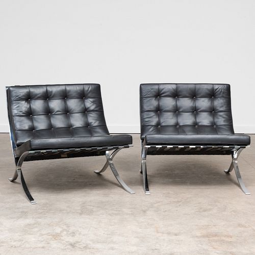 Miles Van Der Rohe Leather and Chrome 'Barcelona' Chairs, For Knoll