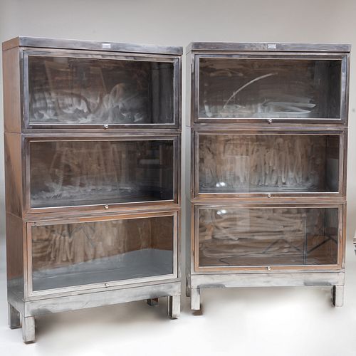 Pair of Brushed Metal Barrister Bookcases