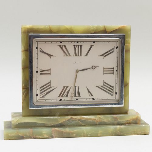 Large Meismann Swiss Art Moderne Onyx and Chrome Clock 