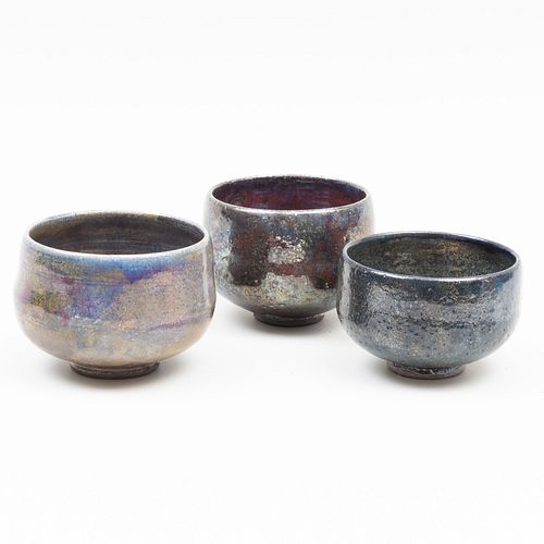 Three Ann Tsubota Raku Tea Bowls