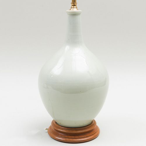 Porcelain White Glazed Bottle Vase, Mounted as a Lamp