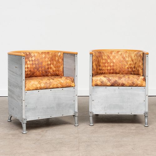 Two Mats Theselius Aluminum and Woven Wood 'Fatolj' Chairs, for Kallemo