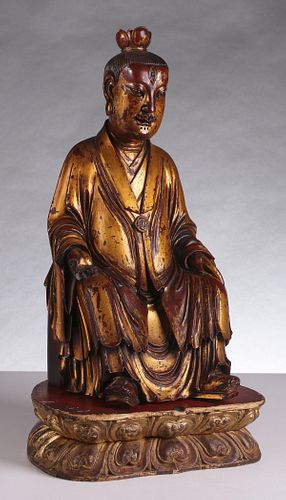 A FINE 17TH/18TH C CHINESE CARVED GILTWOOD SEER OR SAGE