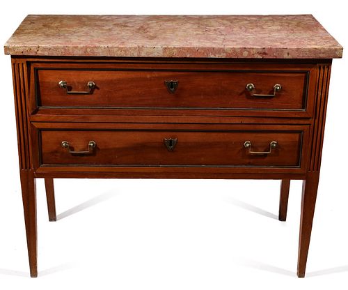 AN 18TH CENTURY ITALIAN TWO DRAWER CHEST WITH MARBLE