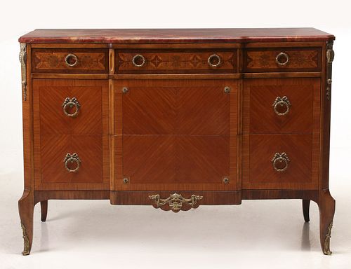 A LOUIS XVI STYLE BRONZE MOUNTED MARQUETRY CHEST