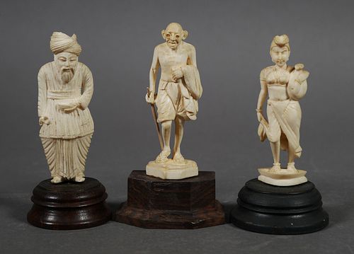 3 Carved Ivory Figures incl GANDHI