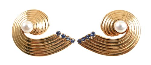 14k Gold Sapphire & Pearl Earrings