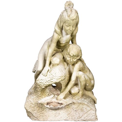 Large Carved Marble Figural Fountain