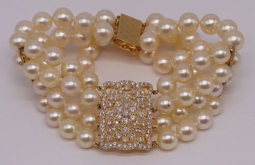 JEWELRY. Signed MXM 18kt Gold, Diamond and Pearl