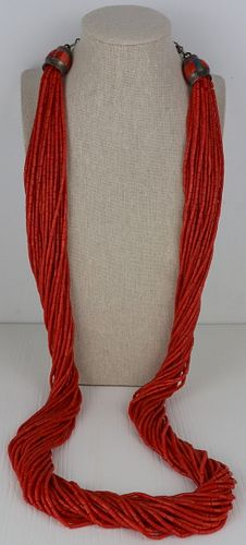 JEWELRY. Signed Multi-strand Coral Necklace.