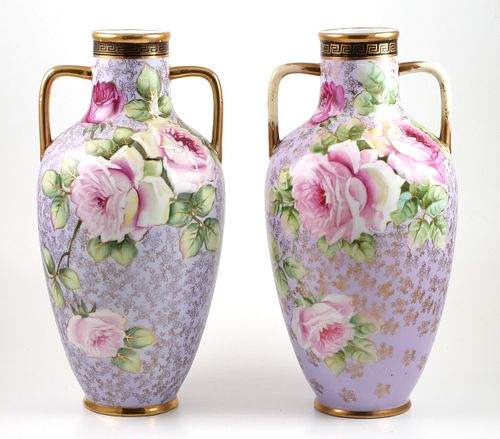NIPPON Hand Painted Vase Pair
